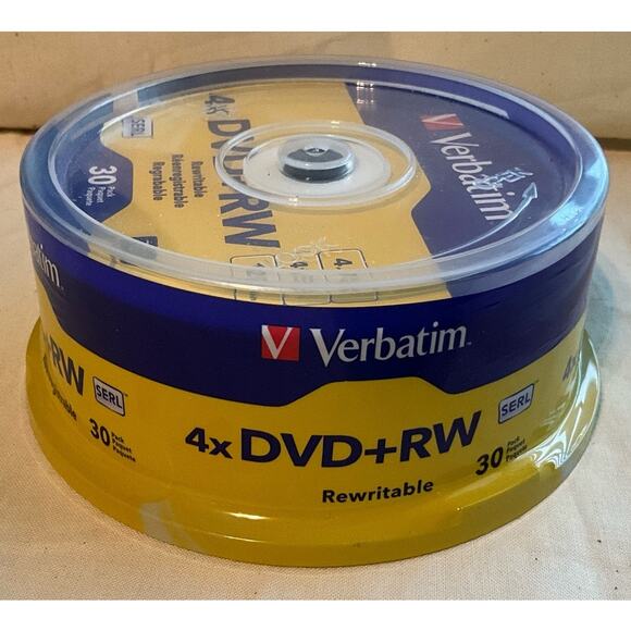 New Sealed Verbatim 30 Pk 4X  DVD+RW, 4.7 GB, 120min Logo Branded, SERL Spindle - Picture 3 of 7